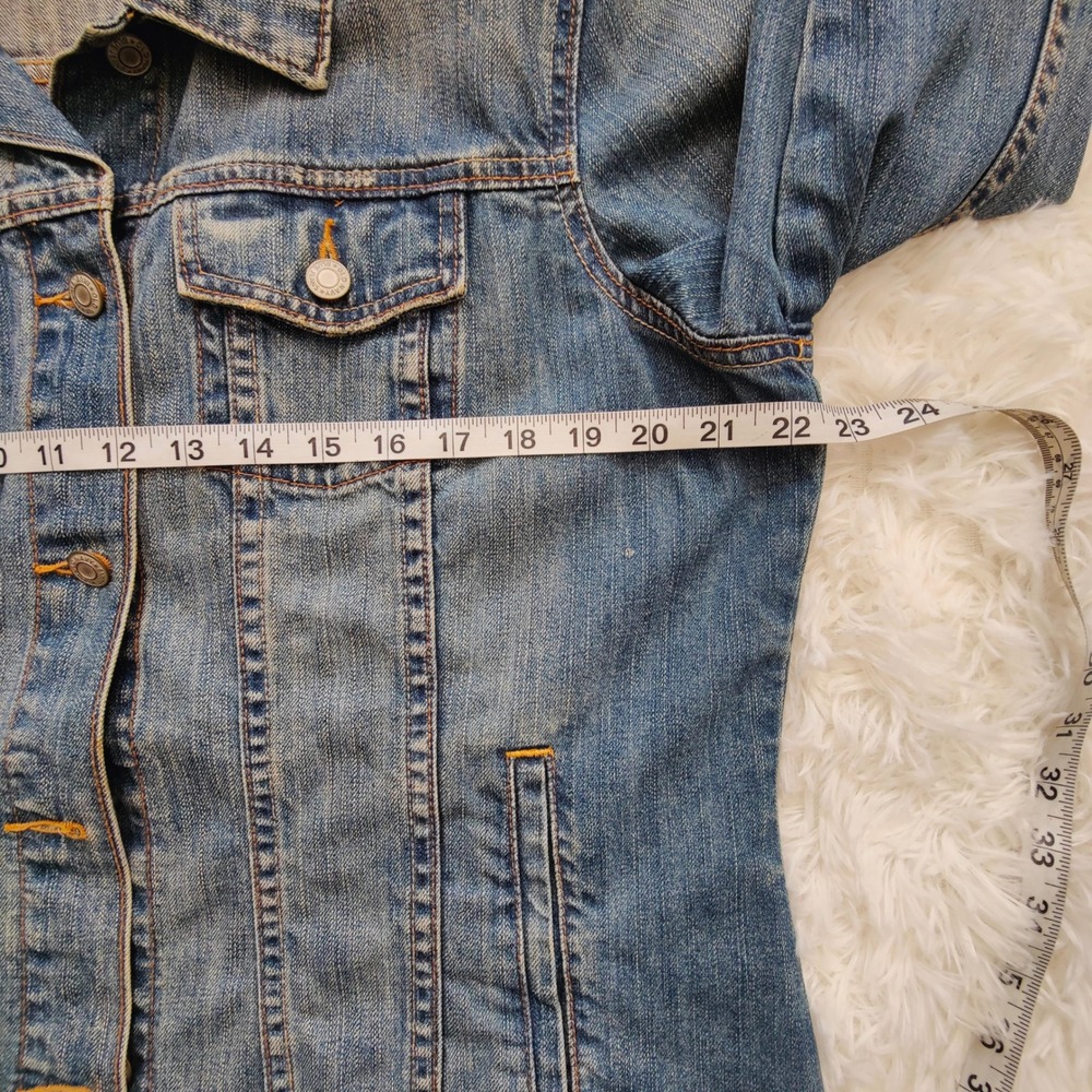 Y2K Old Navy Denim Trucker Jacket Blue Jean Faded‎ 2000s Womens XL Indie Classic - Picture 5 of 7